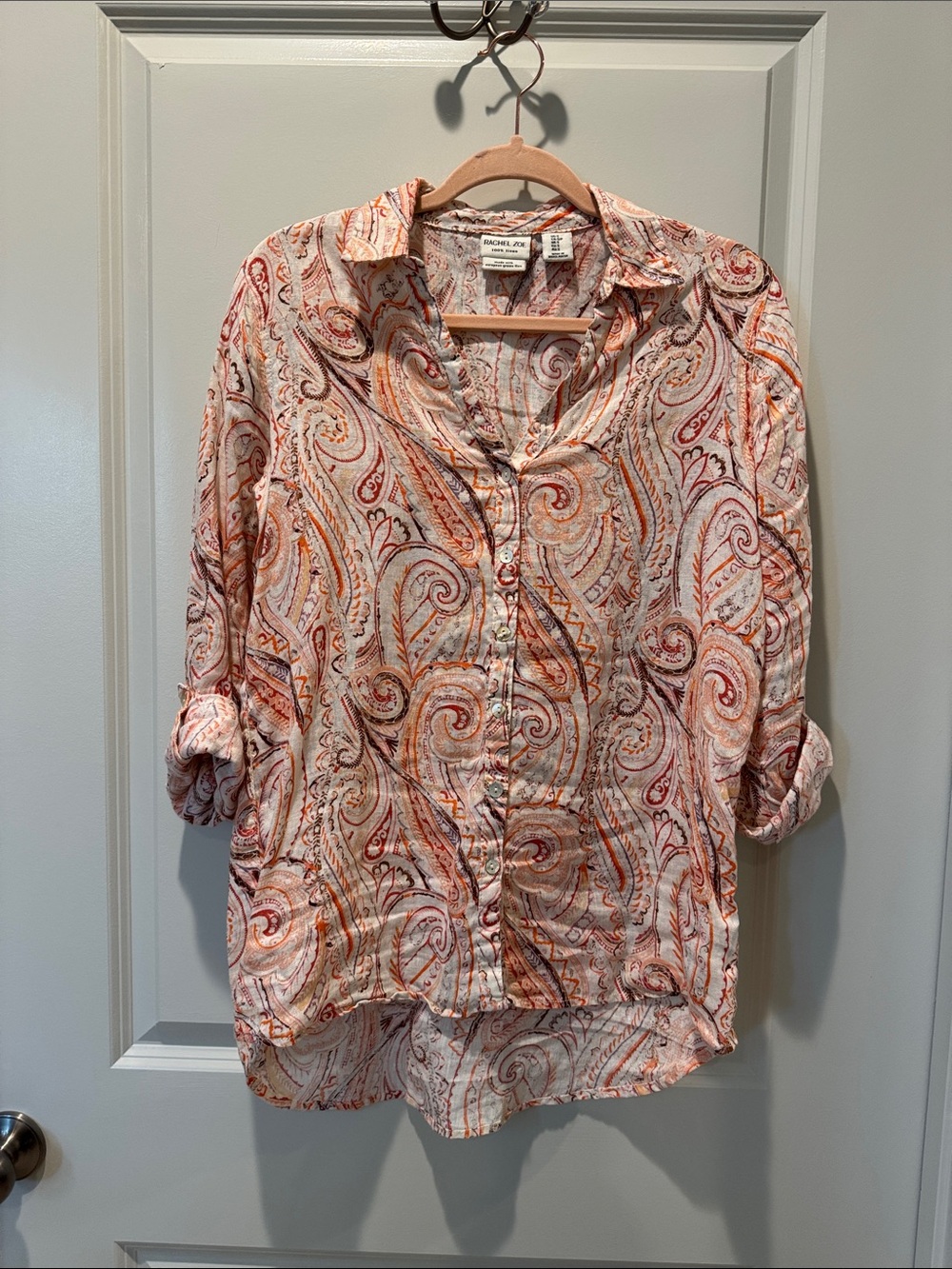 Rachel Zoe Peach and Coral Paisley Button-Down Shirt